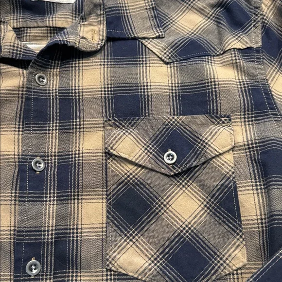 Wrangler Navy and Tan Plaid Button Down Shirt - Picture 8 of 9